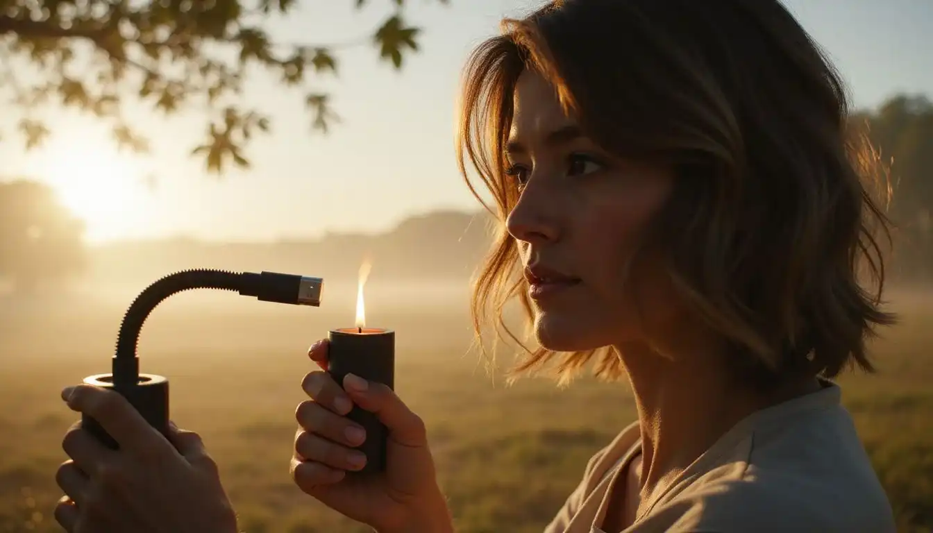 A determined person shields a flickering candle flame in the wind. A determined person shields a flickering candle flame in the wind.